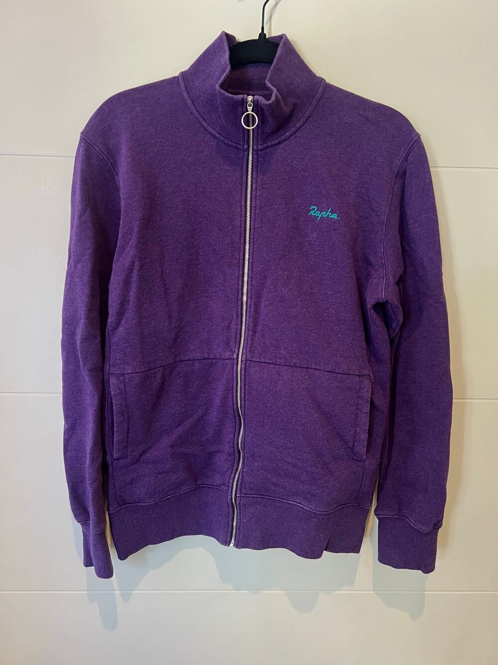 Rapha Track Jacket Mens Small Purple Full Zip Mock Neck Logo Athleisure Cycling